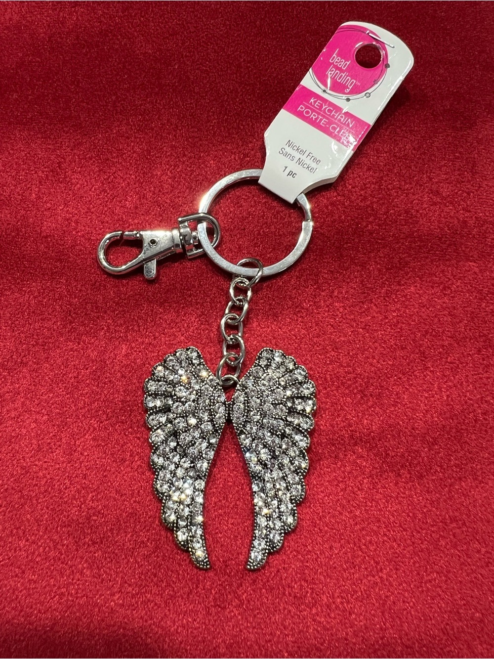 Bead Landing Silver Crystal Angel Wing Keychain - Pink Tag